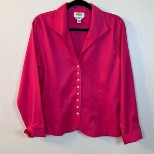 NWT Talbots Blouse Wrinkle Resistant Stretch Size 10 Hot Pink Button Front